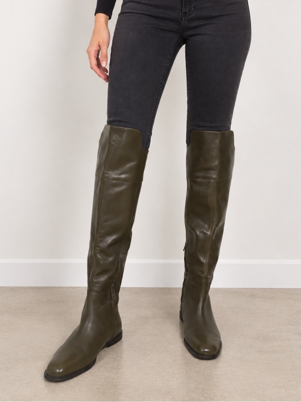 Bronx Clover Over-The-Knee Leather Boots Dark Olive Green Sz 39 NWOT